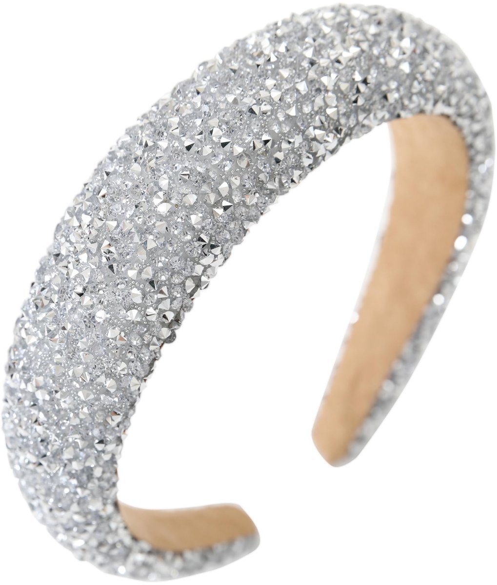 Haarband - zilver met kralen en kristallen dik gevoerd antislip glinsterend haaraccessoire voor vrouwen en meisjes dag en feestelijk dragen