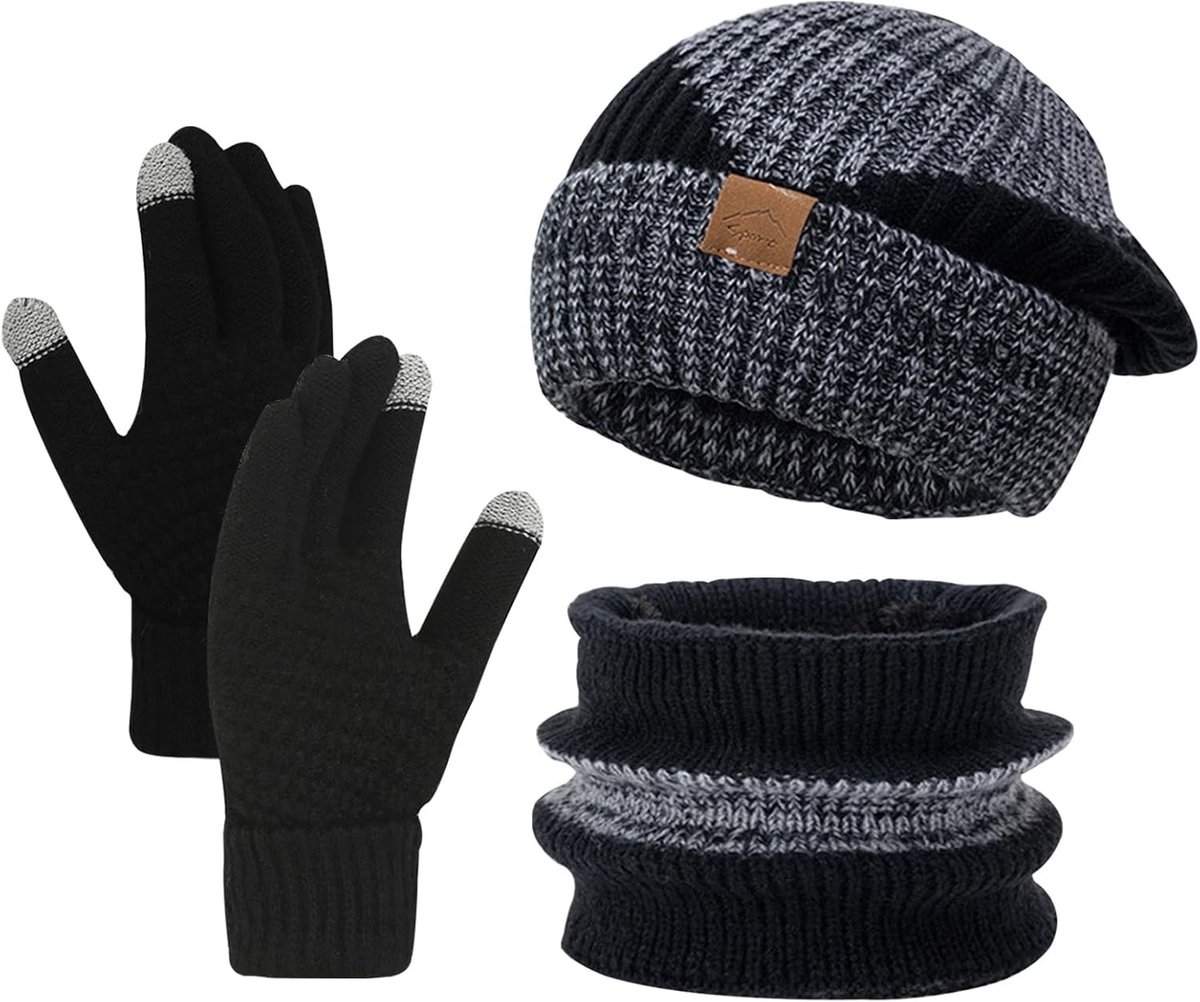 Unisex 3-in-1 Winterset met Warm Gebreide Muts, Sjaal en Handschoenen voor Koude Dagen