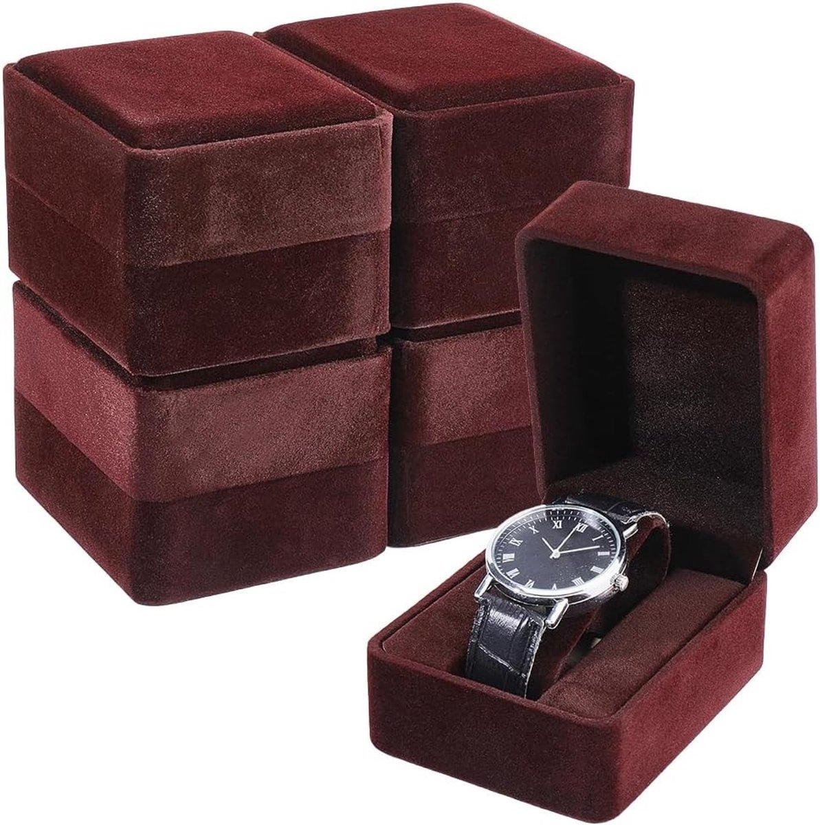 4 Stuks Luxe Houten Horloge Doos met Verwijderbaar Kussen, Draagbare Organizer voor Mannen en Vrouwen, Ideaal voor Sieraden en Reizen