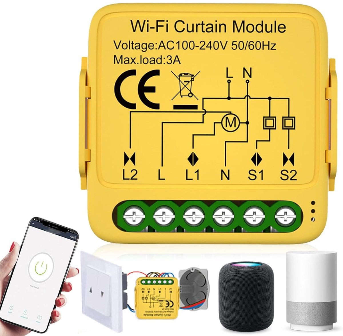 Slimme Wi-Fi module voor rolluiken met tijdinstelling, geschikt voor gordijnen, jaloezieën en zonwering