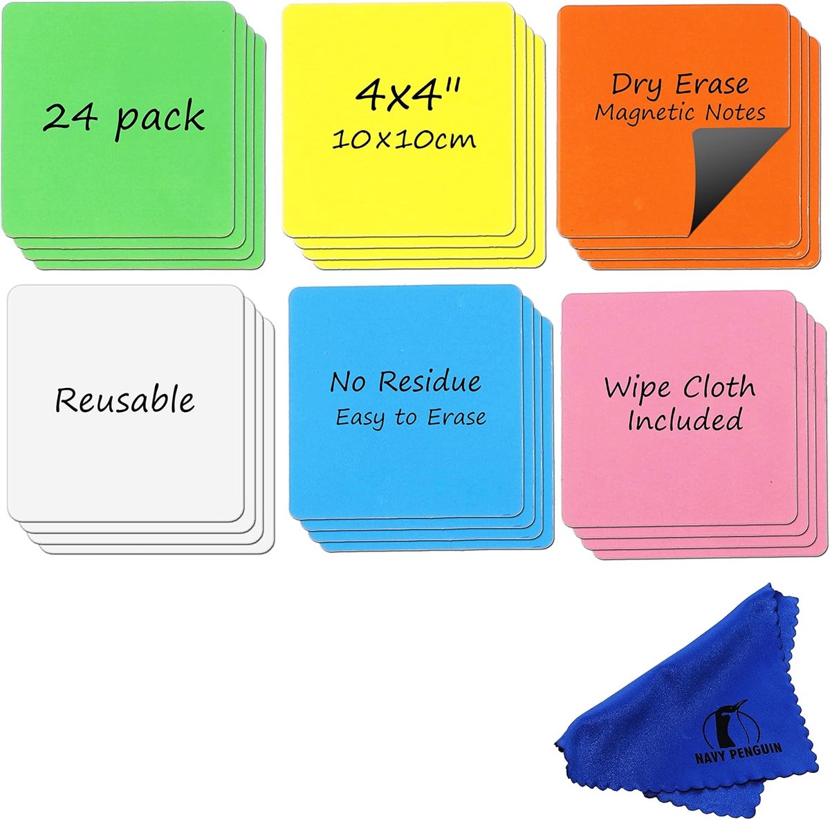 Magnetische Etiketten 10x10 cm - 24 Stuks - Beschrijfbare Whiteboard Magneten voor Koelkast en Kanban
