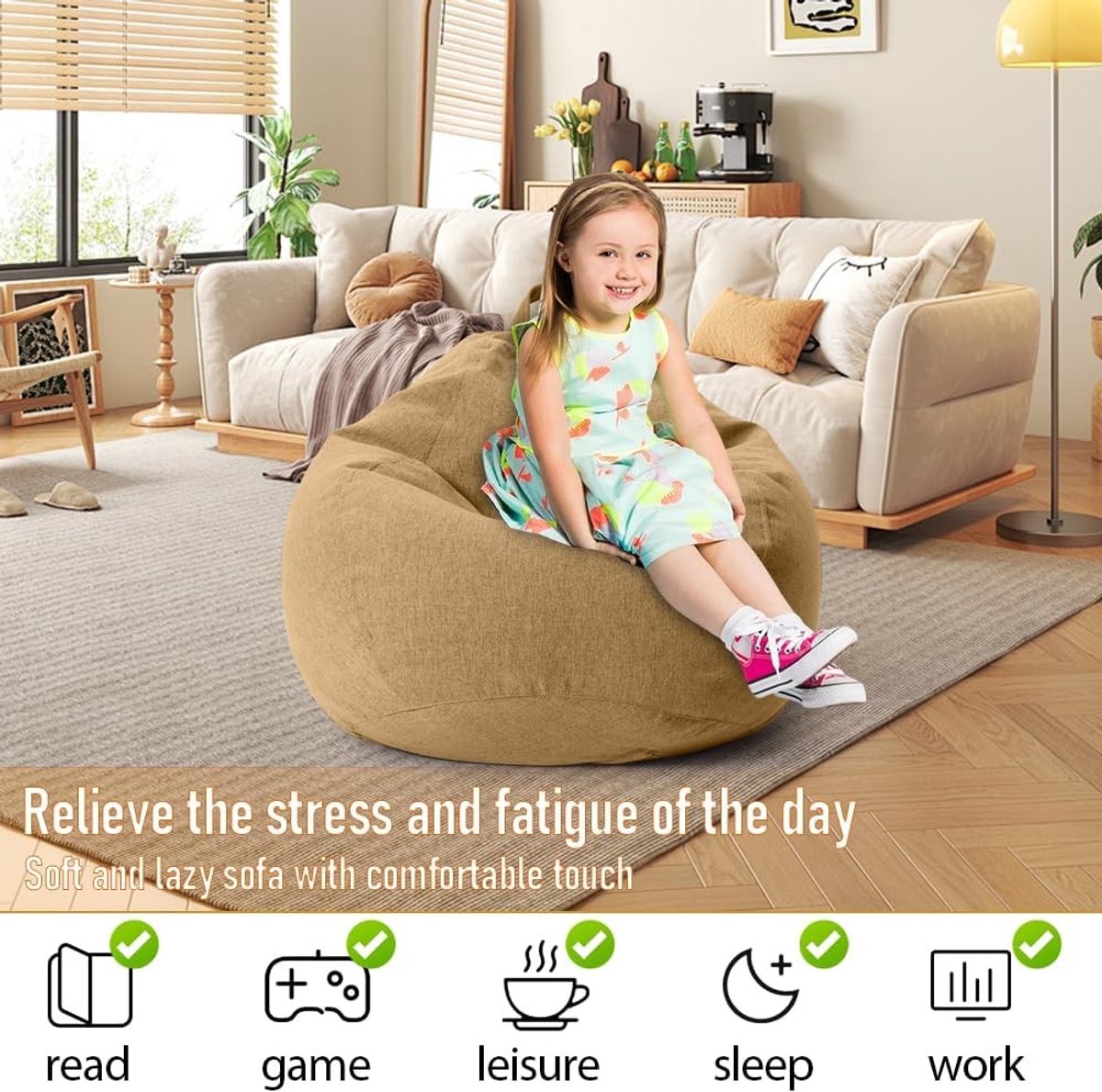 Comfortabele XL Zitzak Hoes voor Volwassenen - Perfect voor Gaming en Woonkamer Decoratie (100 x 120 cm)