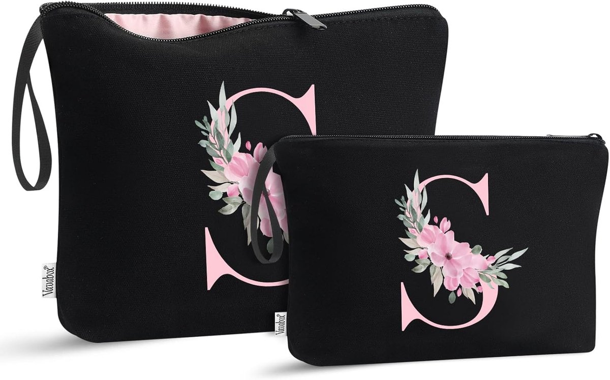 SnelShoppen - Set van 2 Draagbare Toilettassen voor Vrouwen, Compacte Make-up Tassen met Handvat, Zwart, Perfecte Verjaardagscadeaus, Ideaal voor Brui