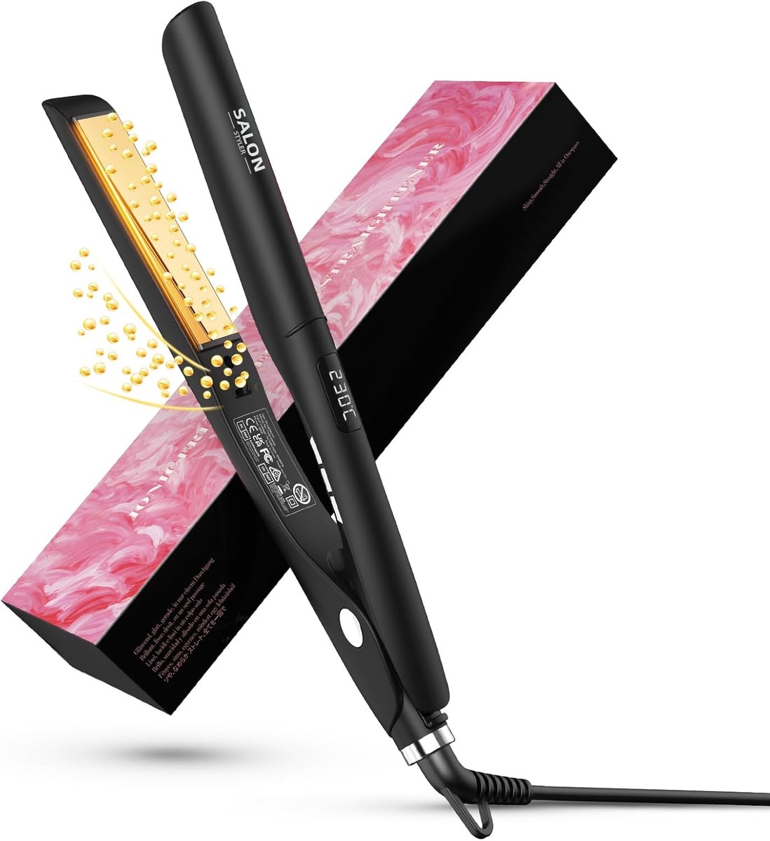 SnelShoppen - 2 in 1 Stijltang en Krultang voor Vrouwen, Haarstyler met Titanium Platen, 30s Snel Verwarmen, 120-230℃ LED Display, Ionische Haarstrijk