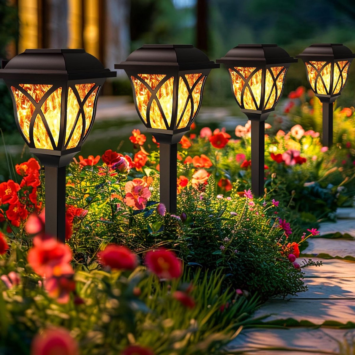 SnelShoppen - 6x Solar Tuinverlichting LED Buitenlampen Waterproof met Vlam Effect - Zonne-energie Tuinpadverlichting voor Tuin, Terras, Landschap, Fe