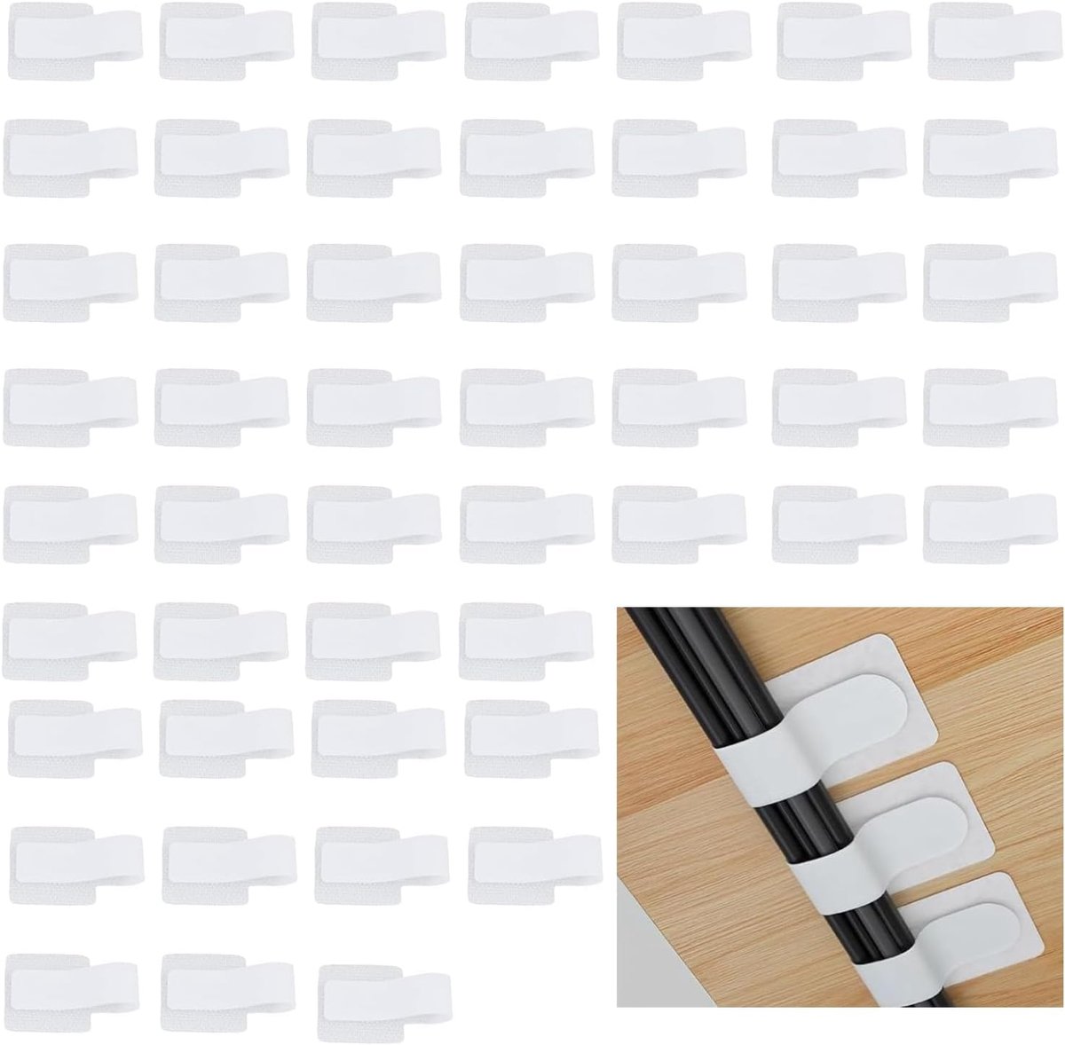 Thijox - 50 Stuks Zelfklevende Klittenband Kabelbinders 3x9 cm - Kabelmanagement, Kabelorganizer, Herbruikbare Kabelhouders, Sterke Hechting, Wit, Ide