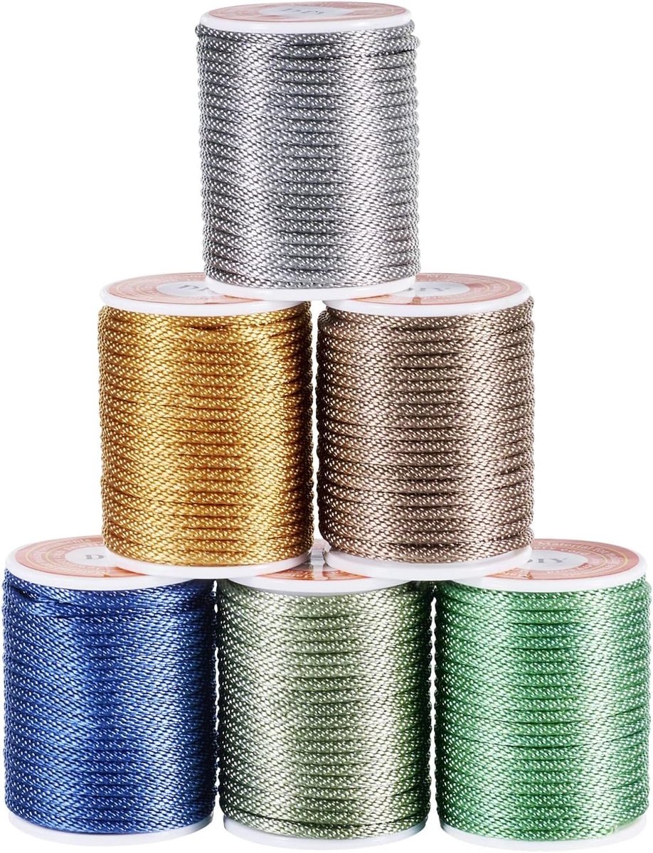 6 Rollen 1.5mm Polyester Gedraaide Koorden voor Decoratieve Toepassingen, Gordijn Touw, Trekkoorden en Thuisdecoratie