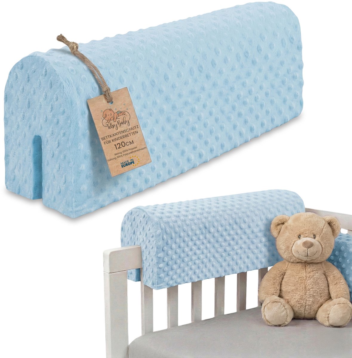 Bedrandbescherming voor kinderbedden 120 cm - bescherming voor bedframe babybed valbescherming voor boxspringbed bedrail met hoesrandbescherming kinderbabybedje Oeko-Tex Blauw