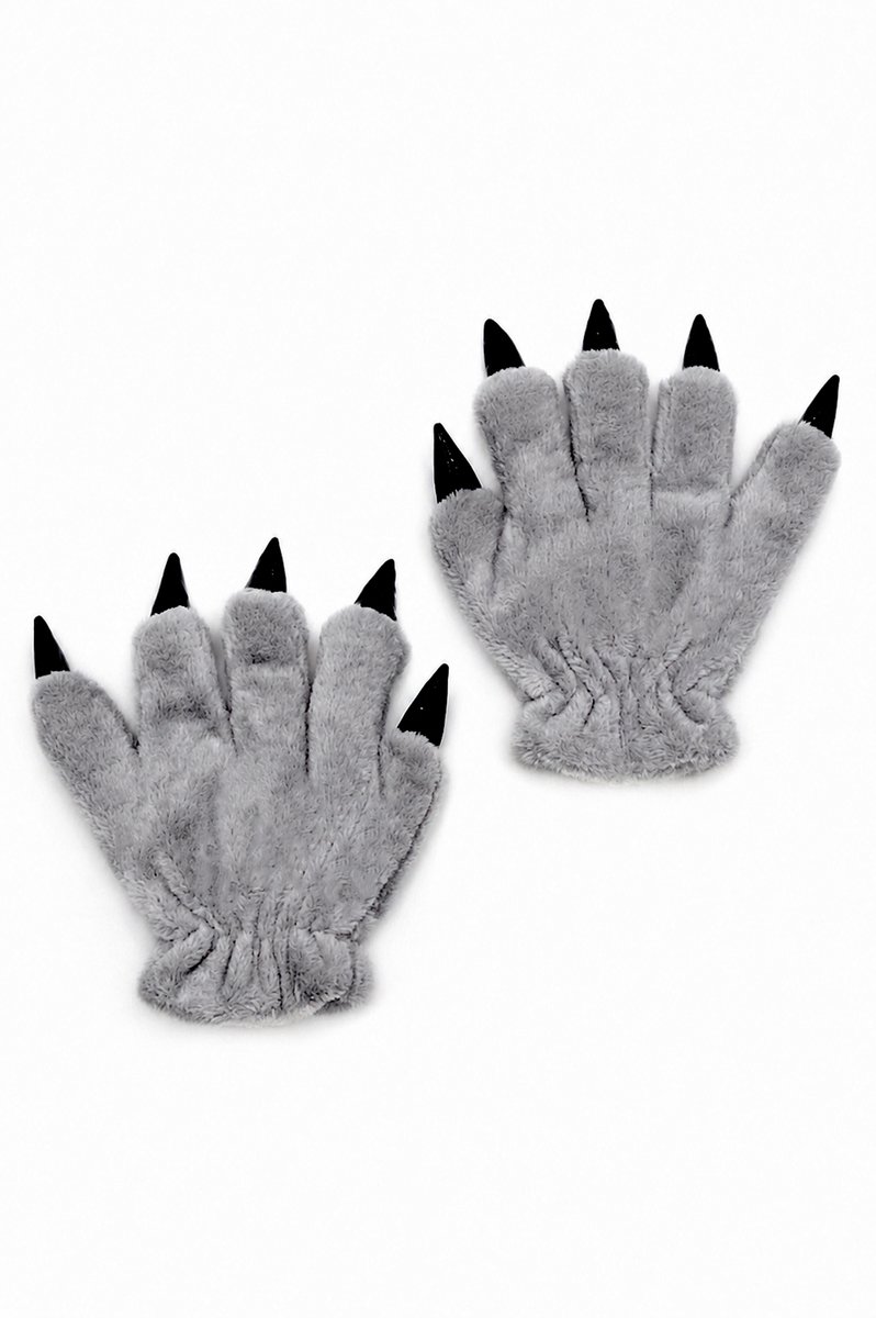 KIMU® Klauwen Handschoenen Donkergrijs - Pluche Handschoen Nagels Dier - Monster Kat Beer Cosplay Furry Paws Dierenpoot Dames Heren Halloween Festival