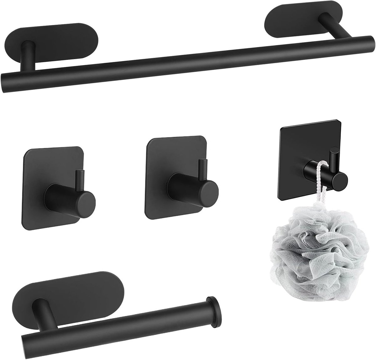 Thijox - Handdoekhouder zonder boren, 5-in-1 Handdoekstang, Roestvrij Staal, Zelfklevende Wandhouder 40 cm voor Badkamer en Keuken, Badhanddoekhouder,