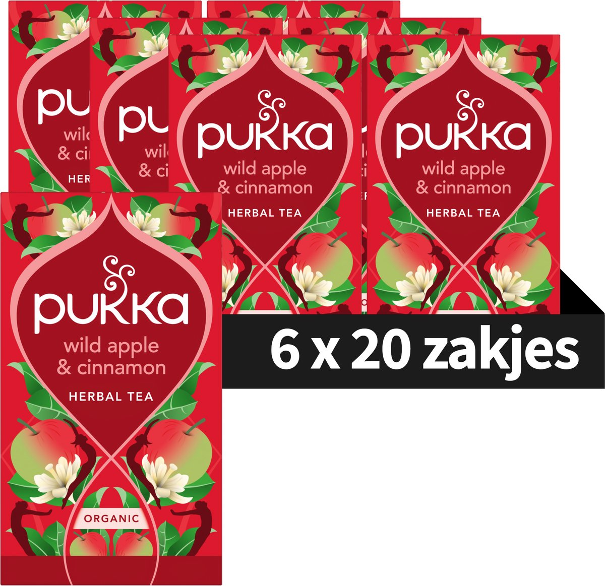 Pukka Tea Wild Apple Cinnamon - 120 Theezakjes - Biologische Kruidenthee - Winterthee met Appel en Kaneel - 6 x 20 zakjes - Thee Voordeelverpakking
