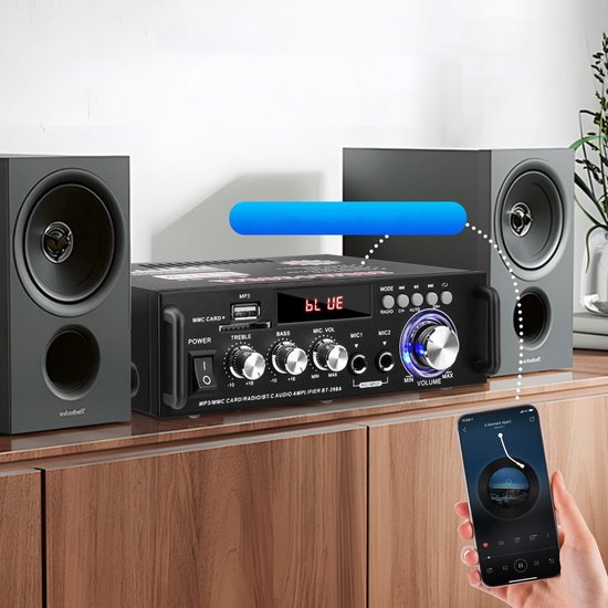 HiFi stereo audioversterker - 600W Bluetooth mini-versterker - Met basversterking, USB, MP3, FM-radio - Geschikt voor auto's en thuisgebruik - Kaart-/USB-ingang - 12V/220V Bluetooth thuisversterker - Stereo versterker — afbeelding 3