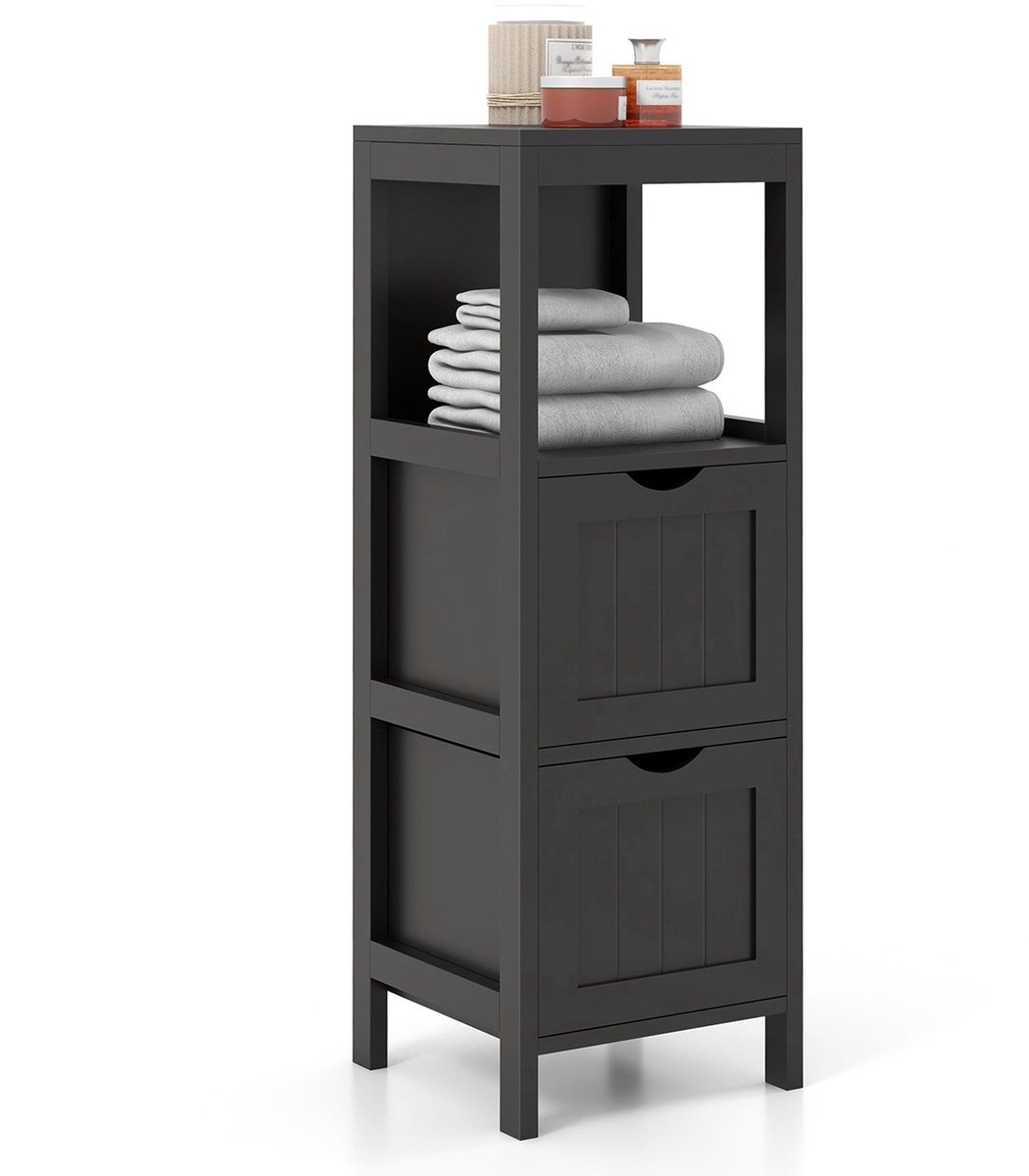 SureDeal® - Badkamerkast - Smal - Lades - Open Planken Opbergkast - 30x30x89 cm - Donkerbr
