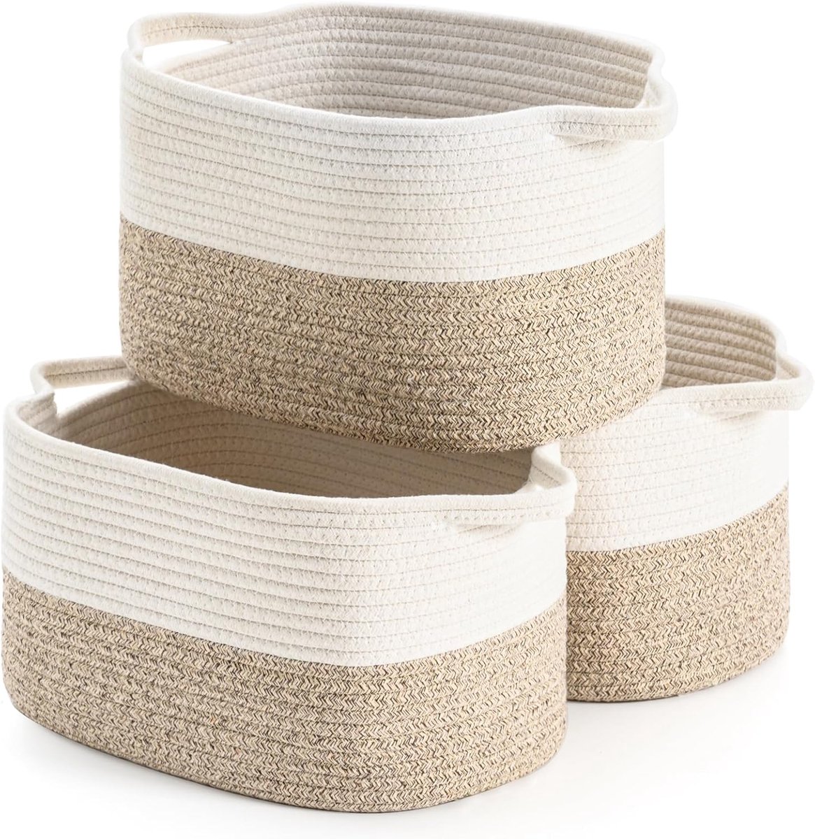 SnelShoppen - Cotton Rope Woven Storage Basket - 3 Stuks - 38x25x22cm - Baby Basket - Speelgoed Organizer - Kids Laundry Basket - Katoenen Mand - Mult