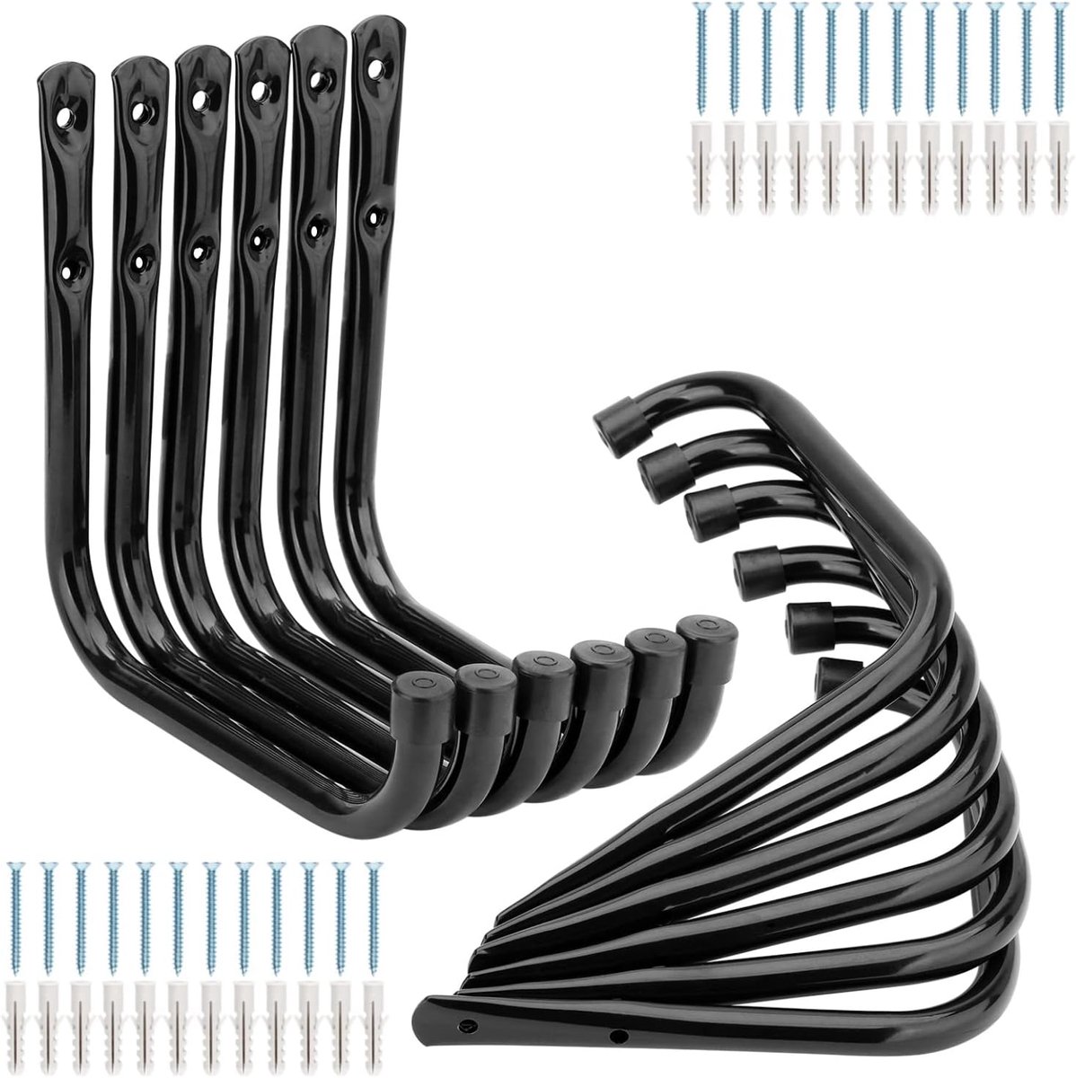 Thijox - 12 Stuks Ladderopberghaken voor Tuingereedschap, Garagehanger voor Ladder, Tuinslang, Klapstoel en Fiets - Zware Wandgemonteerde Utilityhaken
