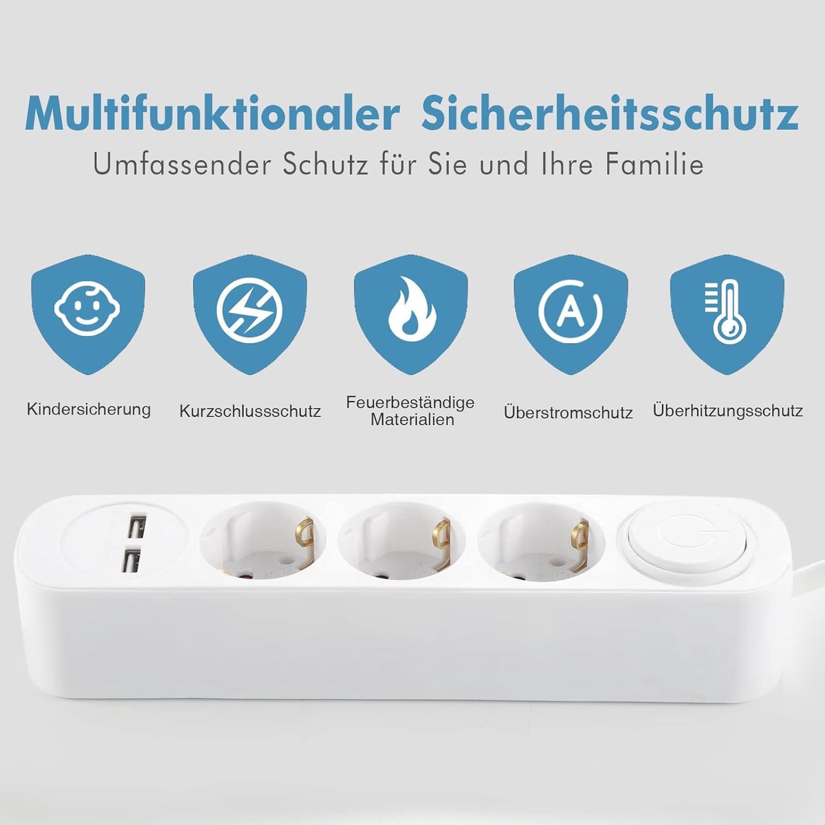 Thijox - Meervoudige Stekkerdoos met USB, 3-voudig Stopcontact, Verlengkabel 1,5 m, Wit - Ideaal voor Thuis, Kantoor, Tuin en Camping