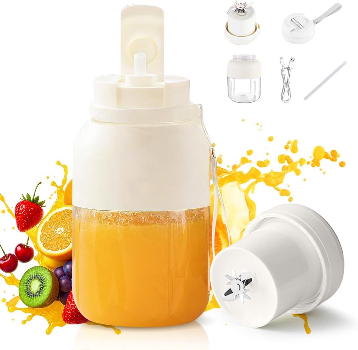 SnelShoppen - Mini Portable Mixer, Smoothie Maker 1300ml met Lekvrije Deksel, USB Oplaadbare Blender met 38 Bladen, Vers Sap Mixfles voor Reizen, Kant