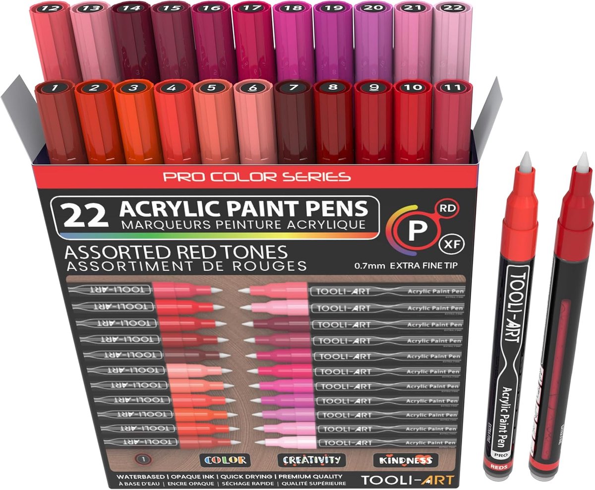Thijox - Acrylverfpennen 22 Pro Color Series Markers Set 0,7 mm Extra Fijne Punt voor Rotskunst, Glas, Mokken, Hout, Metaal, Canvas, Detaillering - Ni