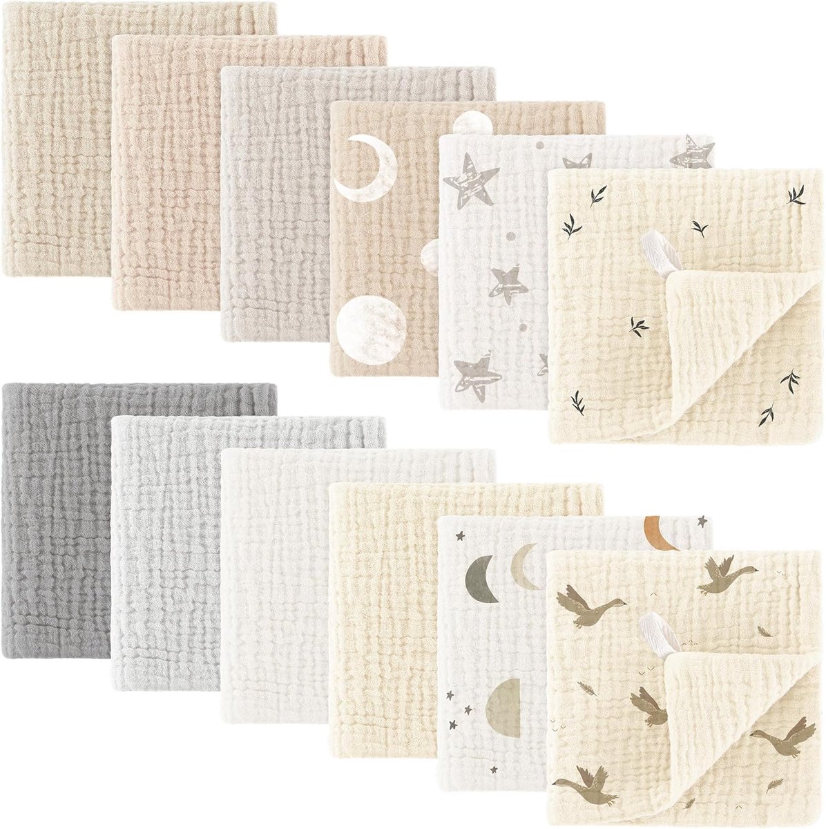 Thijox - Bearmoss Mousseline Babywashandjes, Zachte Spuugdoeken 100% Katoen, Ademend en Absorberend, 12 Stuks 25x25 cm, Abrikoos, Perfect voor Babyver