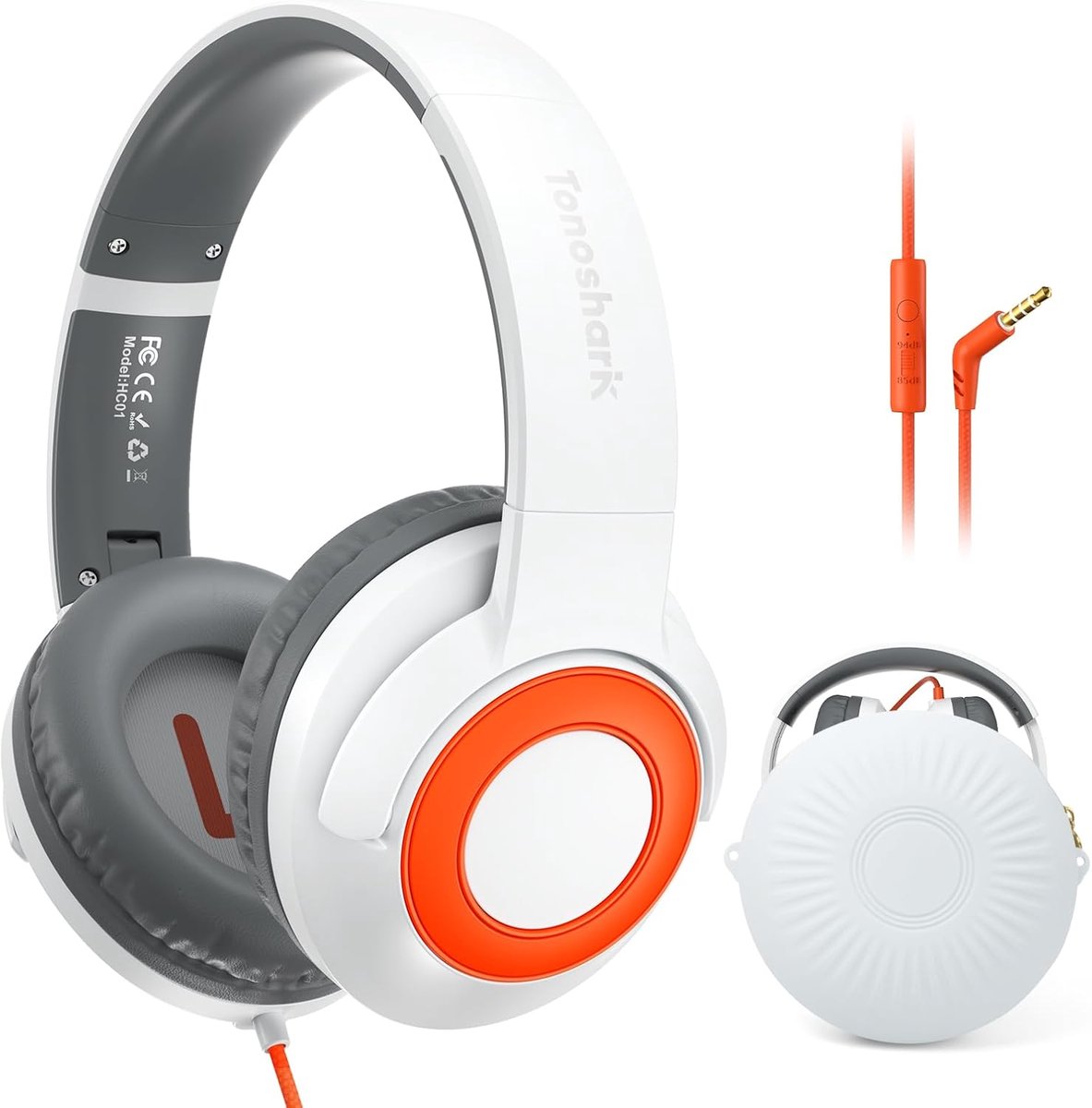 SnelShoppen - Kids Hoofdtelefoon met Microfoon - Volume Limiter 85/94dB - Opvouwbaar met 3.5mm Jack - Ideaal voor School & Reizen - Inclusief Etui (Wi