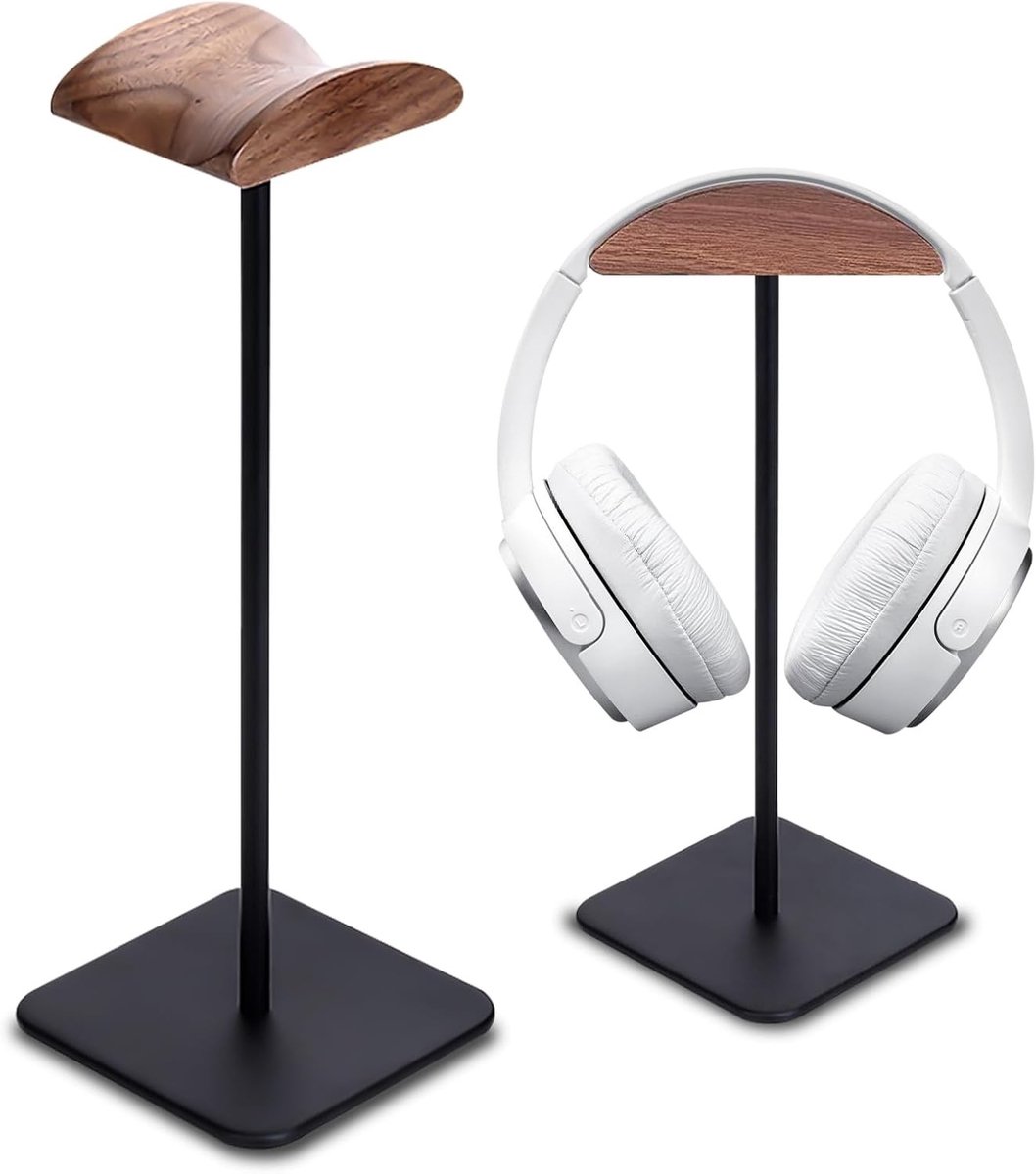 Gaming Headset Houder van Walnoot en Aluminium, Stevige Oorkussen Ondersteuning voor Hoofdtelefoon (Zwart)