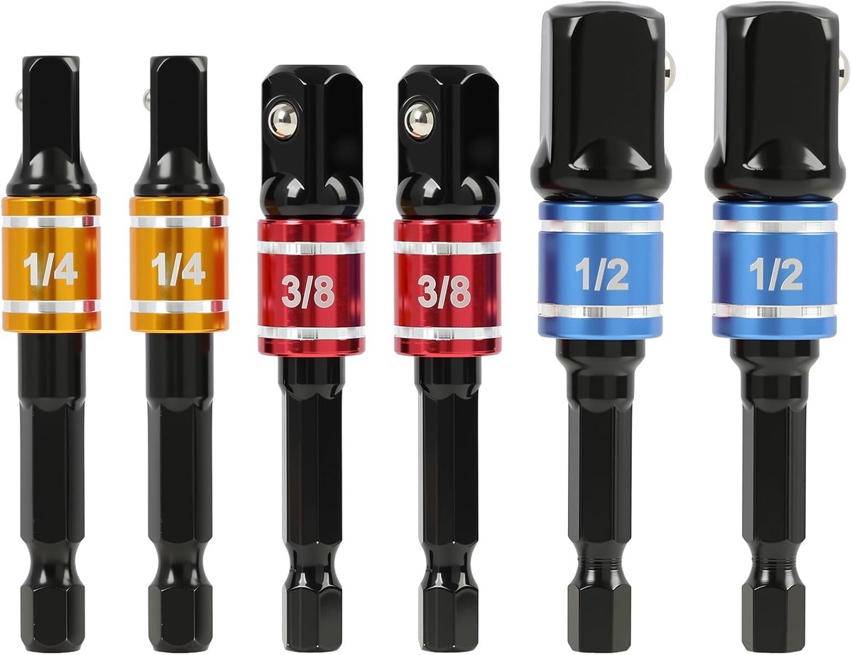 SnelShoppen - Pack van 6 Socket Wrench Adapters, Professionele Hexagon Houder voor Boormachines en Accuschroefmachines, 1/4 inch, 3/8 inch, 1/2 inch,