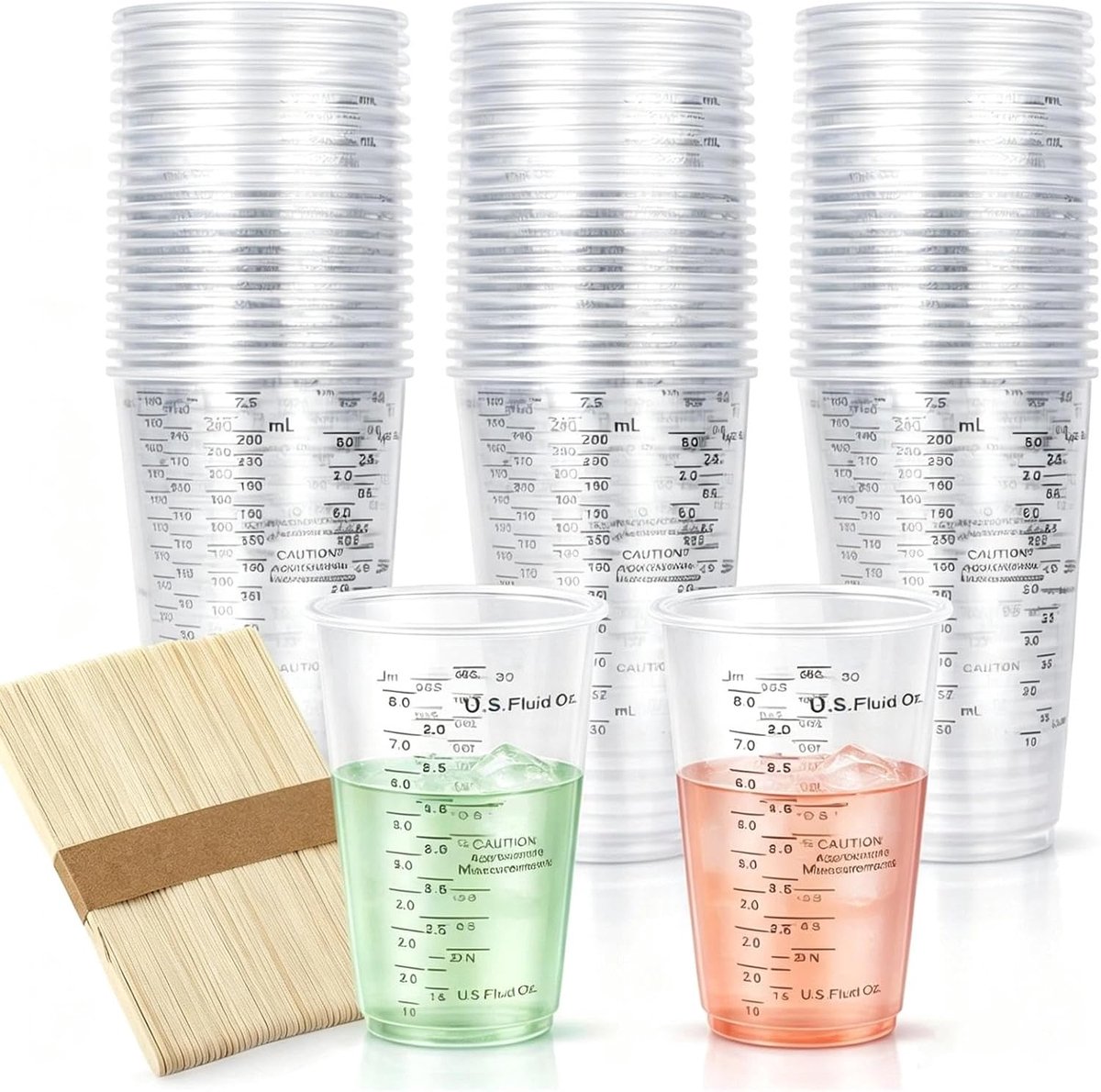Thijox - Mengbeker 50 stuks 240 ml - Herbruikbare Kunststof Maatbeker voor Vloeistoffen en Hars - Transparante Epoxy Mengbekers voor Keuken, Hobby en