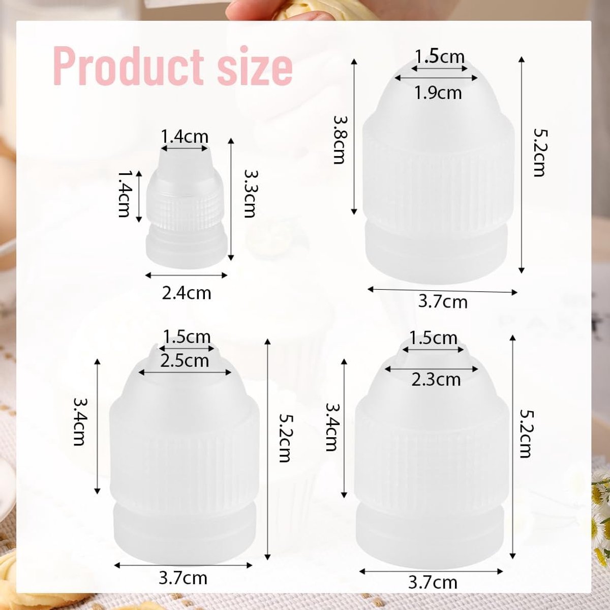 Thijox - 4 Stuks Spuitzak Adapters voor Taartdecoratie - Herbruikbaar en Vaatwasmachinebestendig - 4 Maten voor Perfecte Decoraties - Ideaal voor Fees