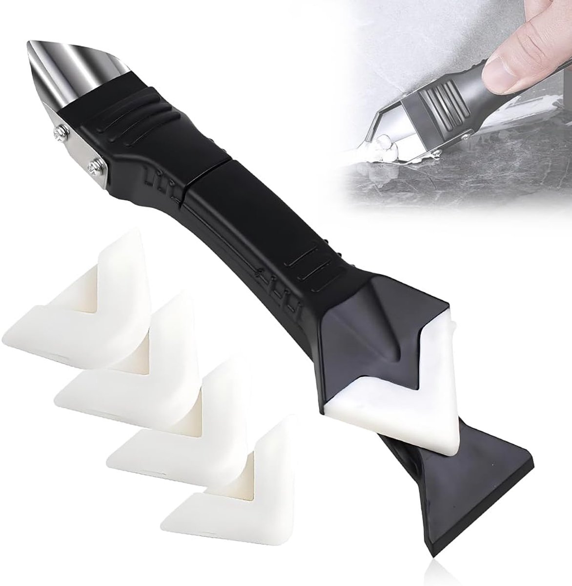 Siliconen Krabber - Kit Verwijderaar - Randjes Afwerken - 3 in 1 Design - 5 Koppen - Zwart