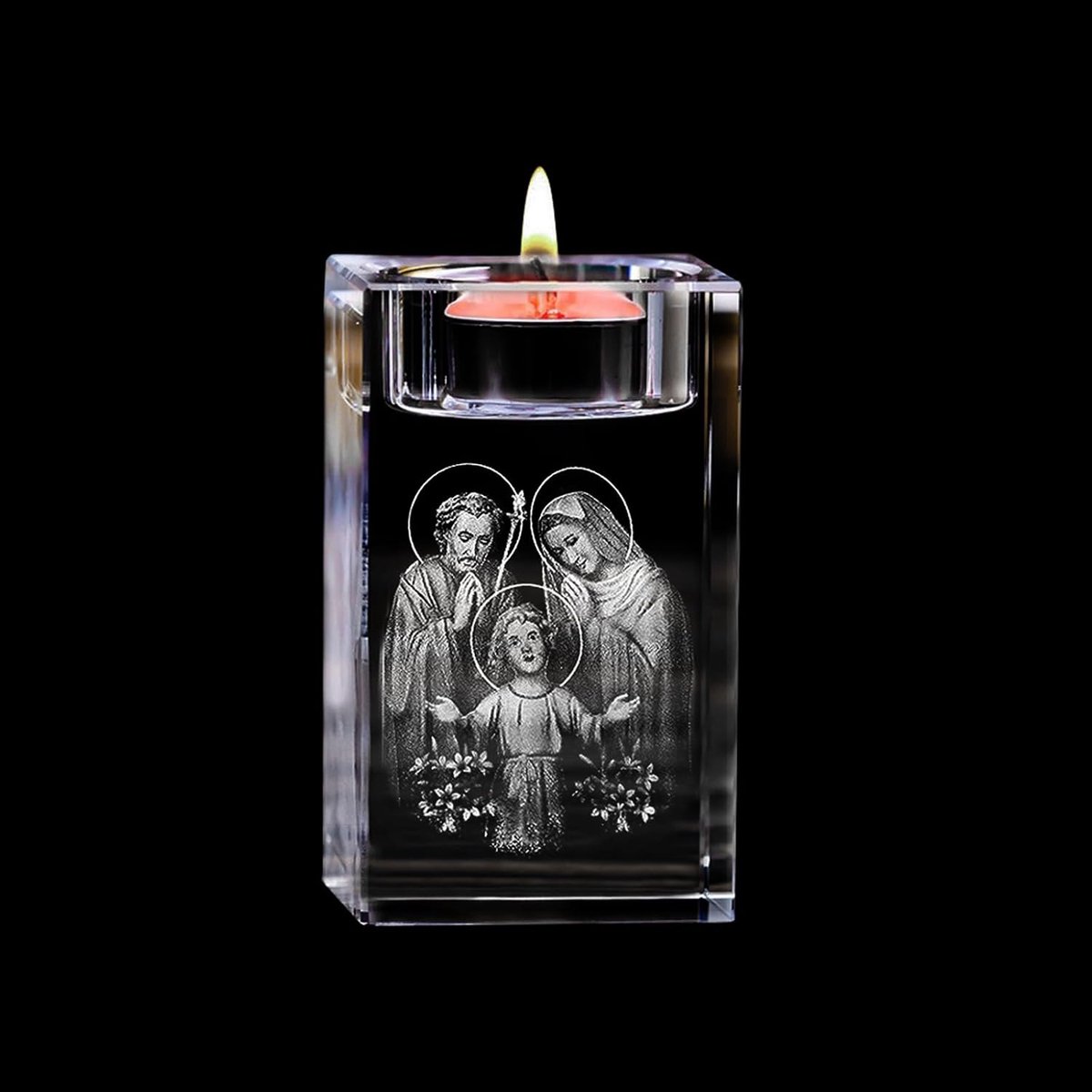 Thijox - Katholiek Kristalglas Theelichthouder Transparant Jezus Kandelaar - Elegante Kaarsenhouder voor Woonkamer, Eettafel, Bruiloft, Cadeau - 5 x 5