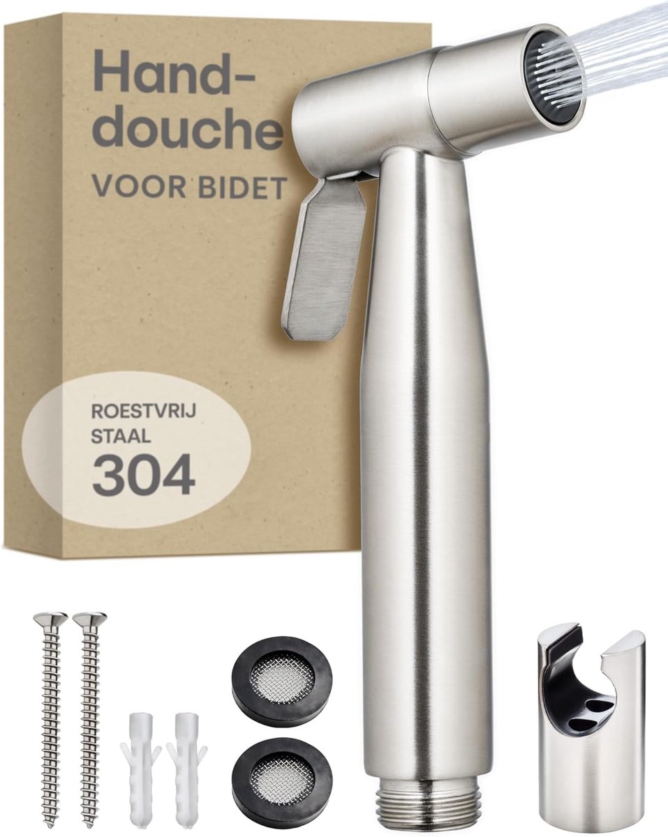 Thijox - Bidet Handdouche - Douchekop met Houder van Roestvrij Staal - Inclusief 2 Afdichtingen - Intieme Douche voor Hygiëne - WC Doucheset voor Thui