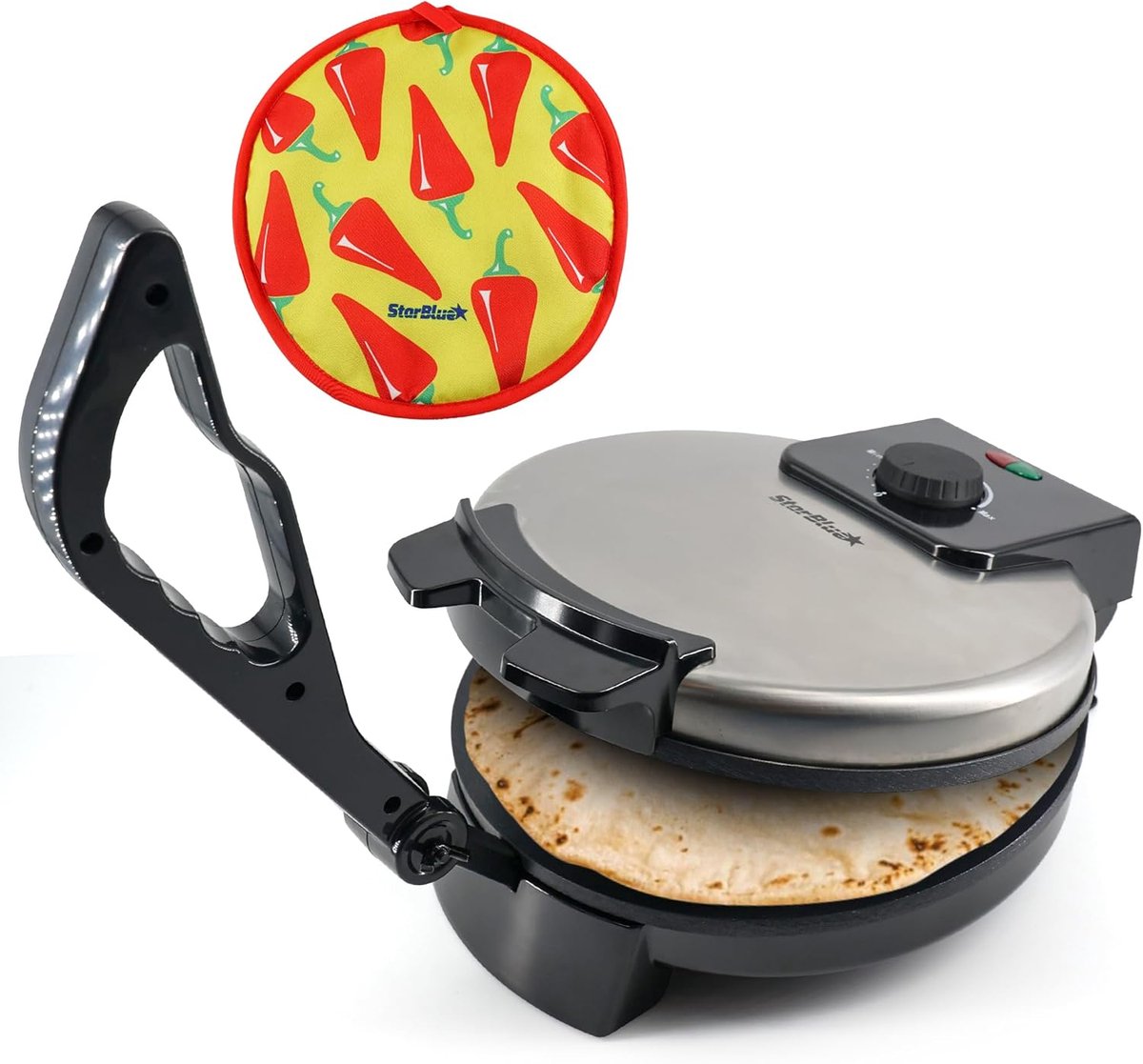 SnelShoppen - Roti Maker 25.4 cm met Roti Warmer, Verwijderbare Handgreep, Non-Stick Coating, Voor Chapati, Tortilla, Paratha, Keukenaccessoire, 1200W