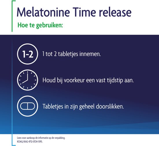 Gebruiksaanwijzing Shiepz Melatonine Time release: 1-2 tabletten innemen, bij voorkeur vast tijdstip, tabletten in zijn geheel doorslikken.