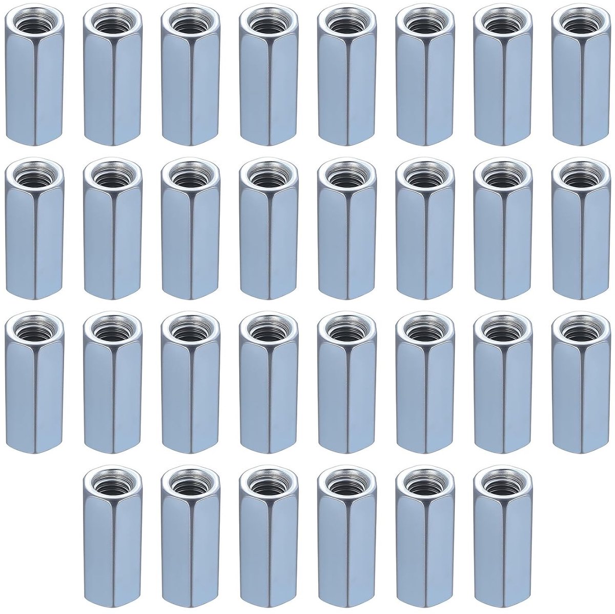 30 stuks zeskantkoppelingsmoeren M8 x 30 mm met volledig schroefdraad, ideale bevestigingsmiddelen voor draadstangen en connectoren