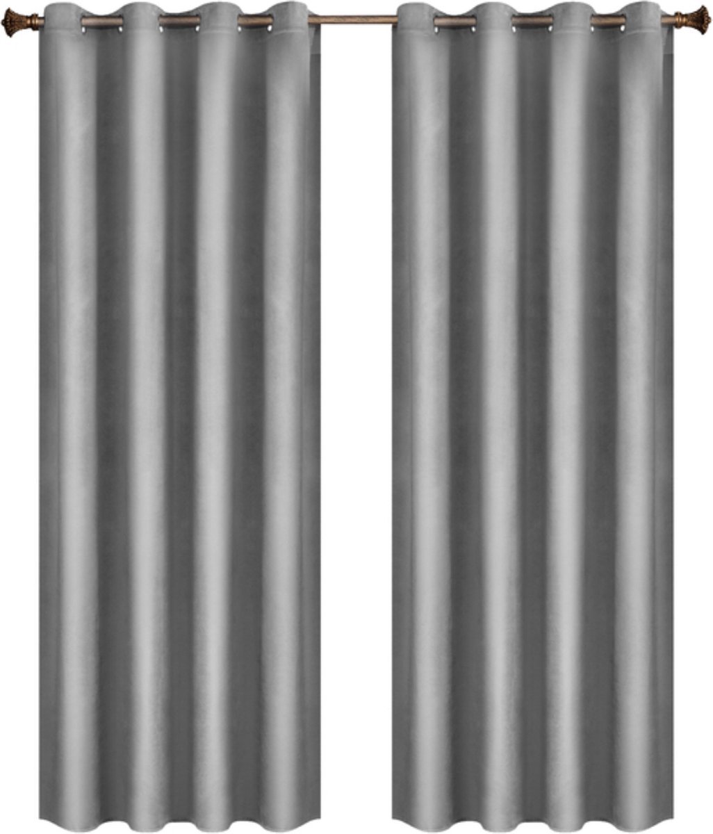 Gordijnenset 140x270cm Grijs - Verduisterend, Fluweel en Set van 2 - Voor Woonkamer, Slaapkamer en Privacy