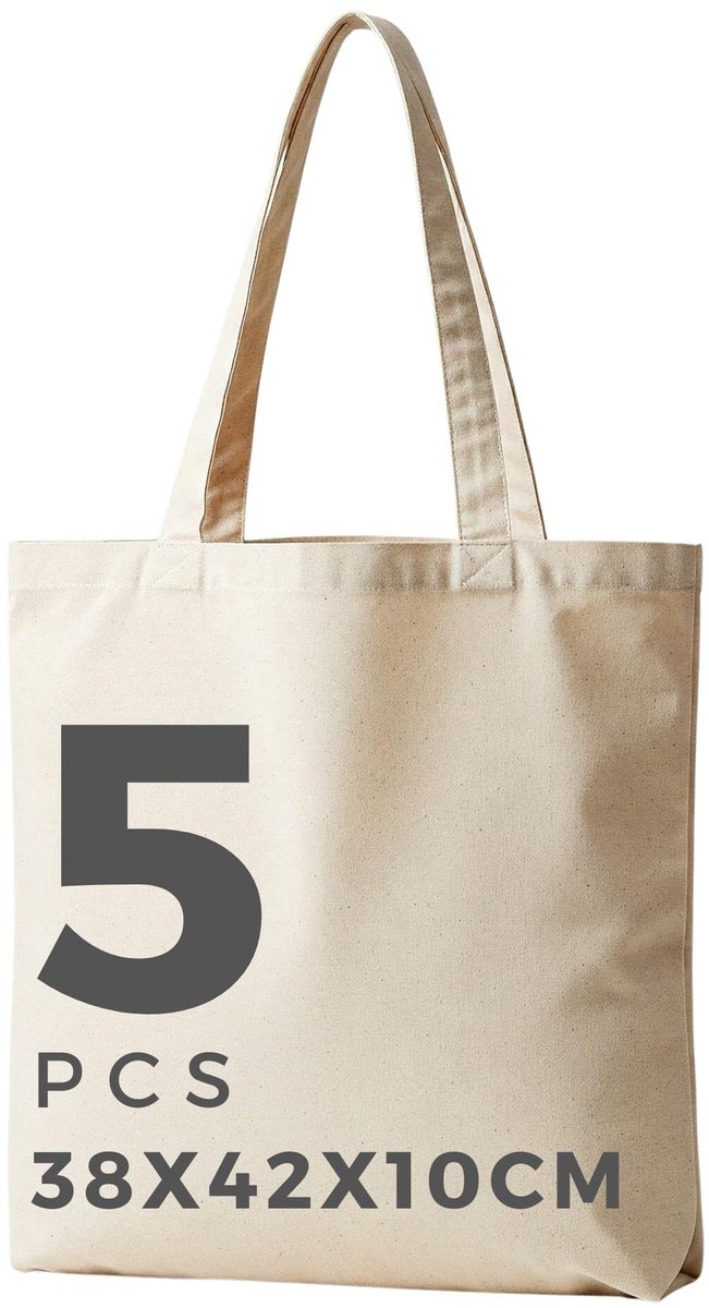 Dailygoods - Katoenen Tas, Natuurlijke Kleur, 145 g/m², 38 x 42 x 10 cm, Met Lange Hengsels