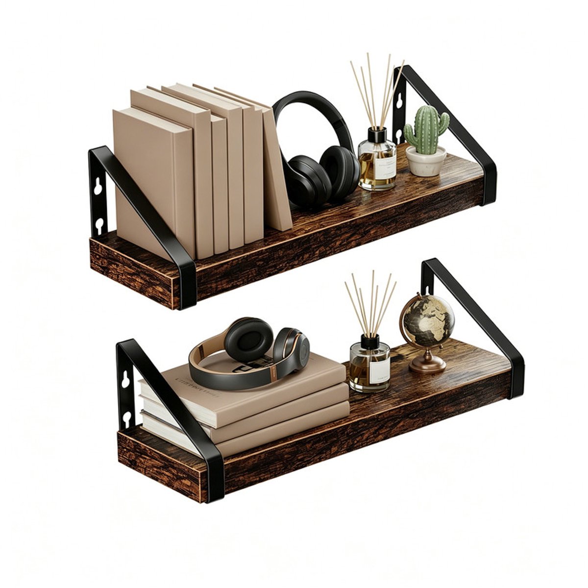 EGGREE Wandplank - zwevende plank - set van 2 - plank, 2 bevestigingsopties - 40 cm - voor woonkamer, keuken, werkkamer, badkamer - vintage bruin