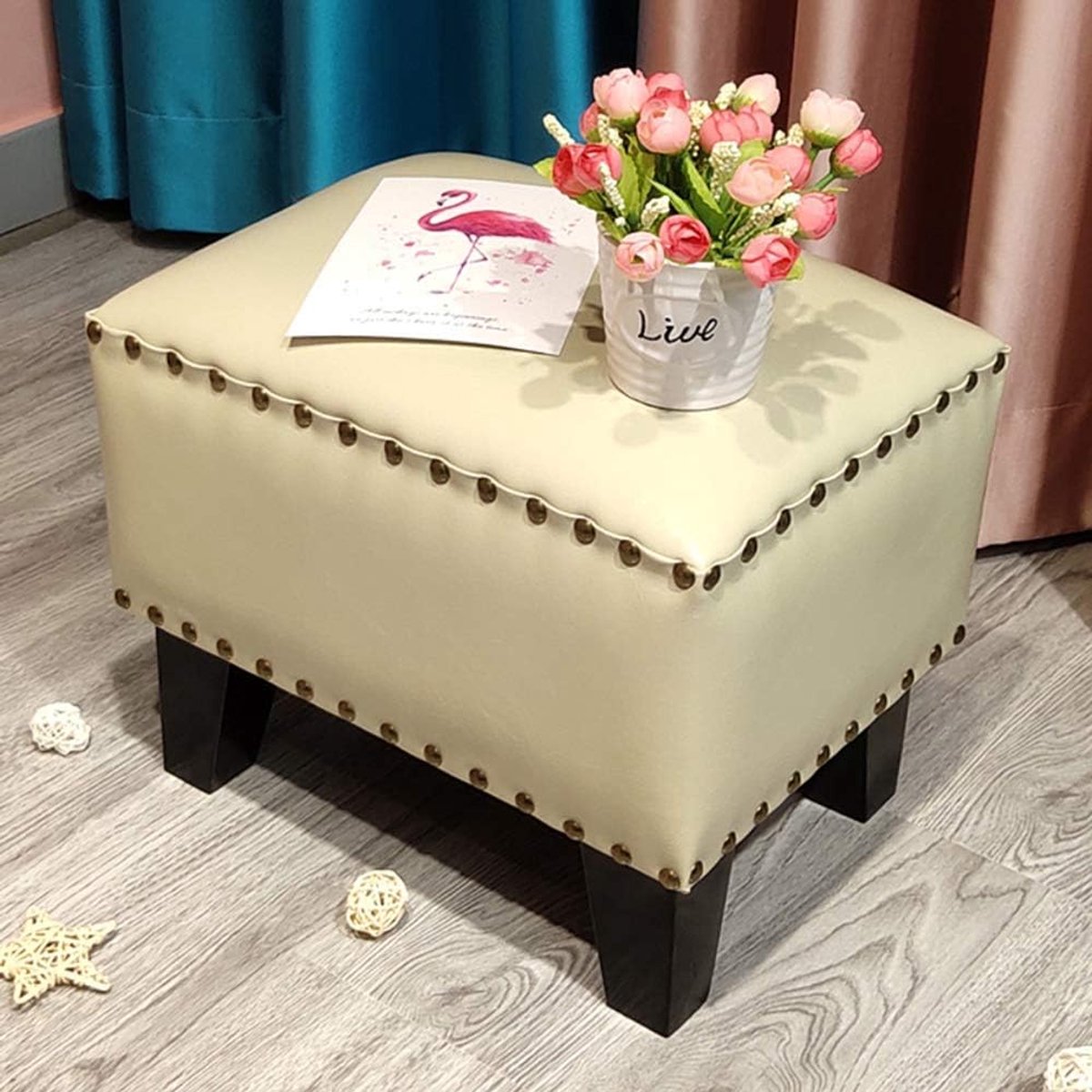 Voetenbank Kubus - Kruk Poef - Ontspannen Zitten - Massief Houten Frame - 36x26x30cm - Veelkleurig