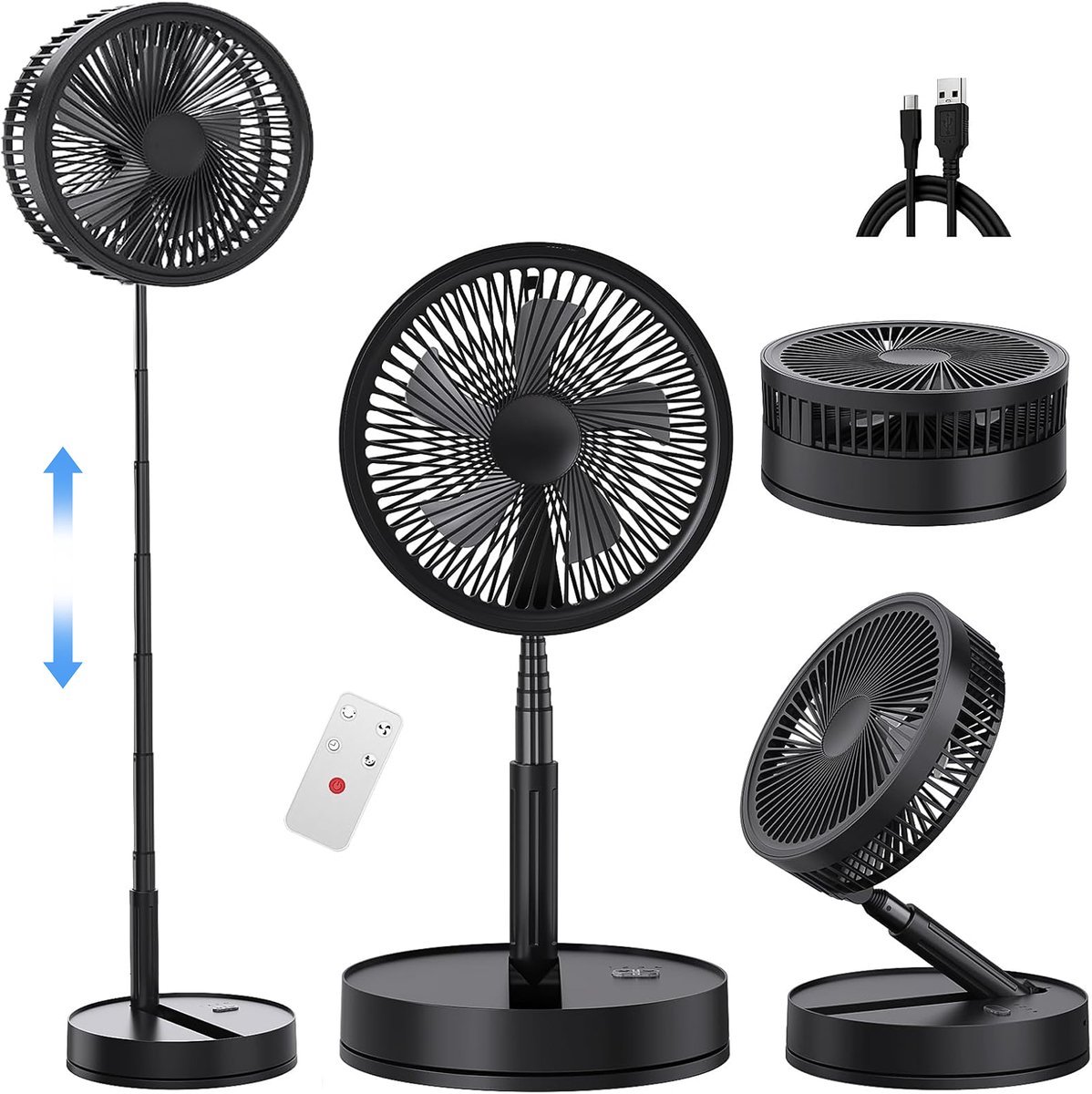 KZQ Draagbare Ventilator Met Afstandsbediening - Staande Ventilator Met 4 Windsnelheden - Timer En Nachtstand - Energiebesparend - Voor Koeleffect In Huis En Kantoor - Zwart