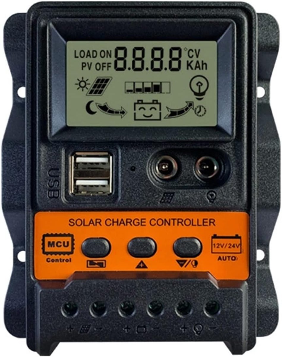Solar Laadregelaar - Zonnepaneel Controller - Batterij Laden - LCD Scherm - 20A - Zwart