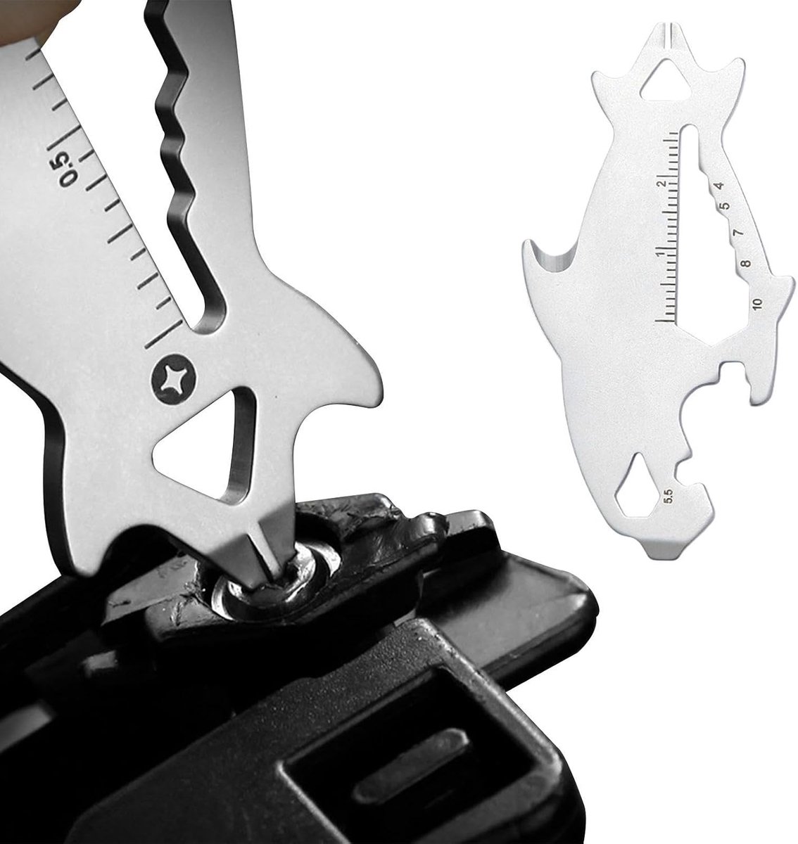 Multifunctioneel Gereedschap Sleutelhanger - Compacte Multitool - Outdoor Activiteiten - Roestvrij Staal - 75 x 39 cm - Zilver