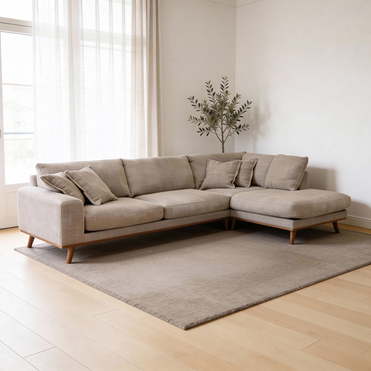 Giga Meubel Hoekbank Harper Silencio Lichtbruin – Rechts – 3-Zits – Stof – 303x212x86 cm