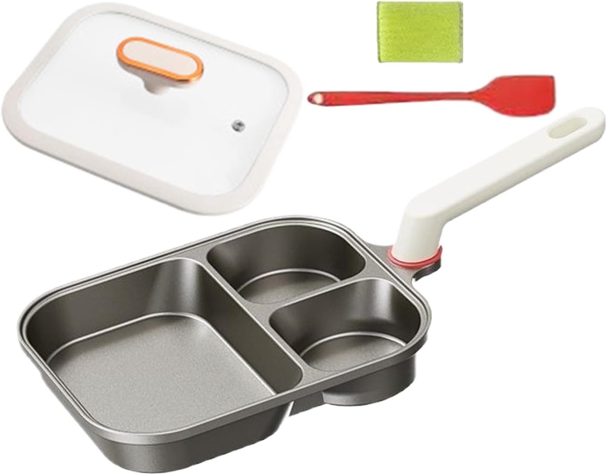 Drie-vaks Koekenpan - Omelet Pan - Ontbijt Maken - Antiaanbaklaag - 23.5 cm Diameter - Zwart