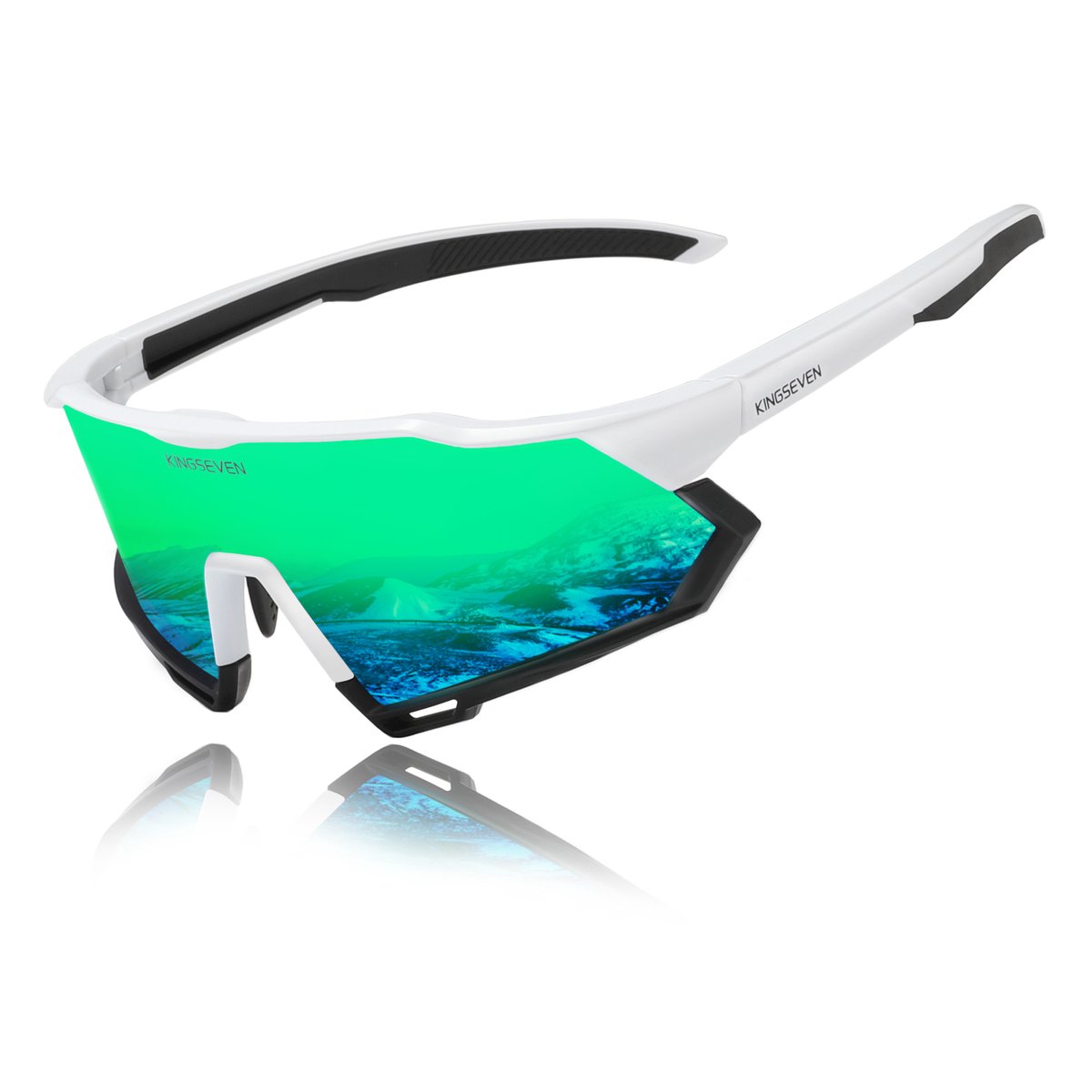 Kingseven Slim Wielren Zonnebril UV400 – Wit Frame – Groen Spiegelglas – 918