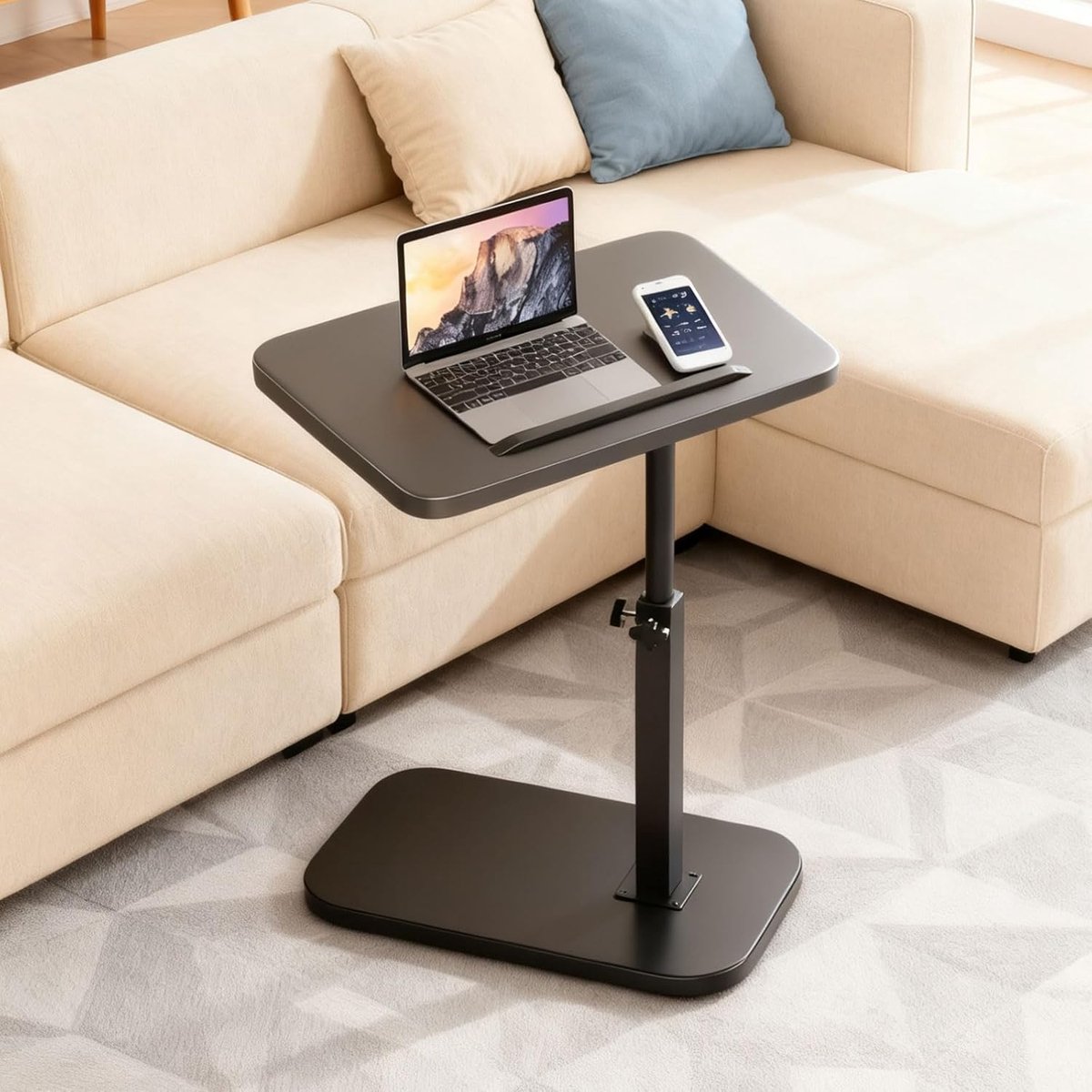 C-vormige bijzettafel - Slaapkamer tafel - Multifunctioneel gebruik - 360 graden draaibaar - 45-80 cm hoogte - Zwart