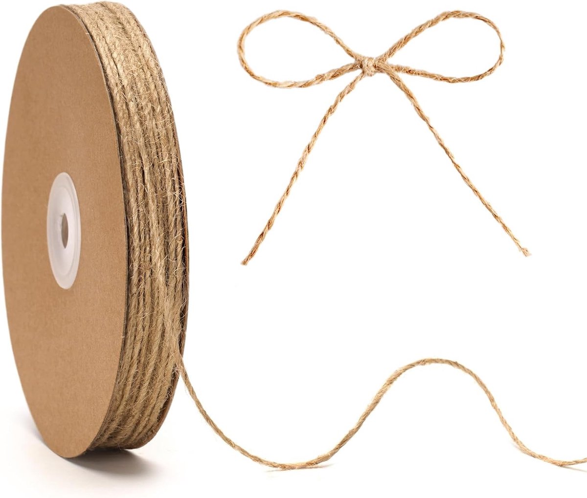 Natuurlijke Jute Touw 2mm, 100m 3-voudig Bruin Tuin Touw voor DIY Klussen, Cadeauverpakking, Kerstdecoratie en Tuinieren