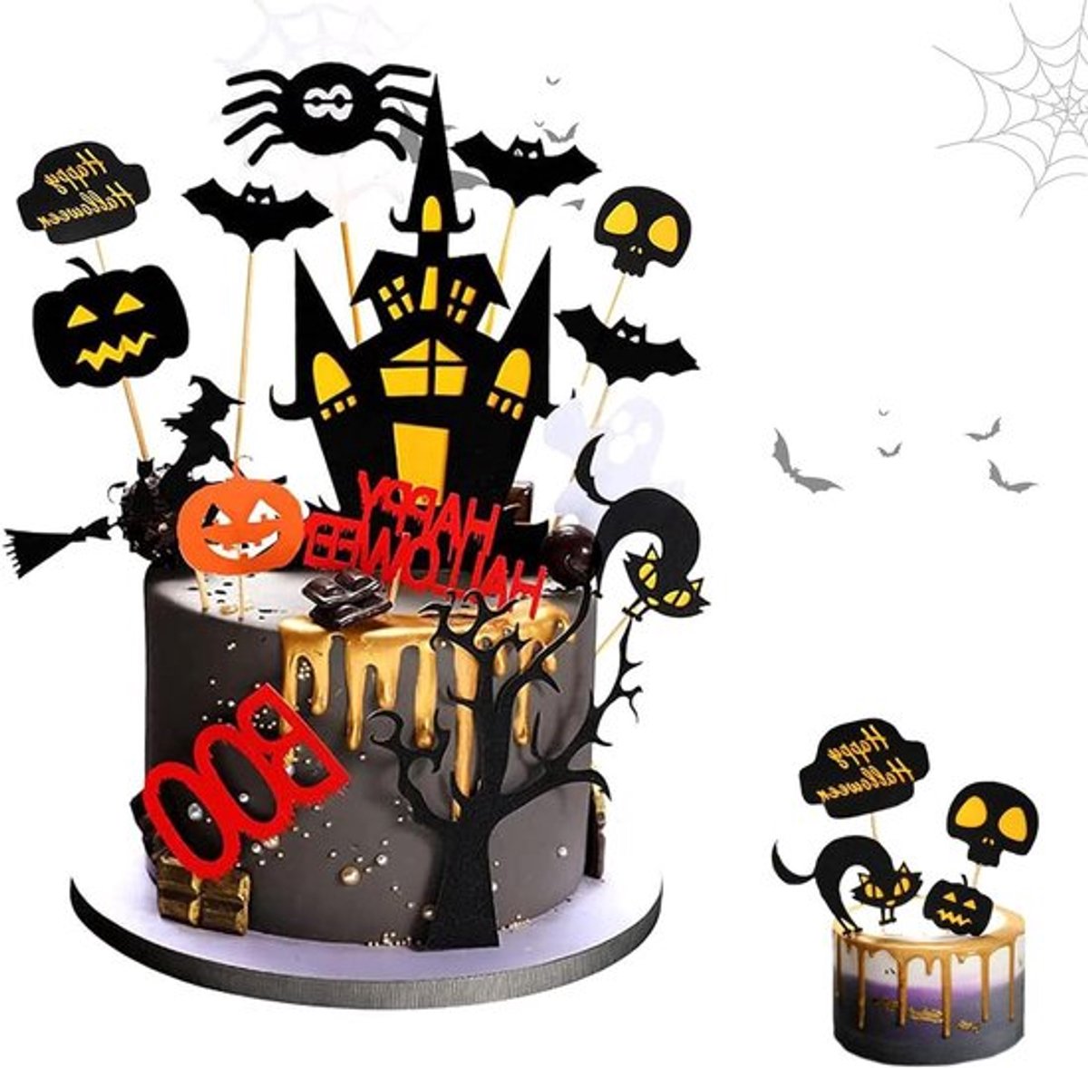 15 delige set Halloween taartdecoratie met vleermuis - Allecto Plus