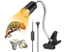 Reptielen Warmtelamp - UVB UVA Zonnelamp - Terrarium Klimaatbeheersing - Met Timer en Klem - 300 Watt - Zwart
