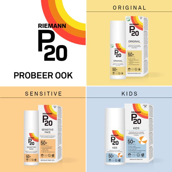 Overzicht van P20 Original, Sensitive en Kids zonbescherming.