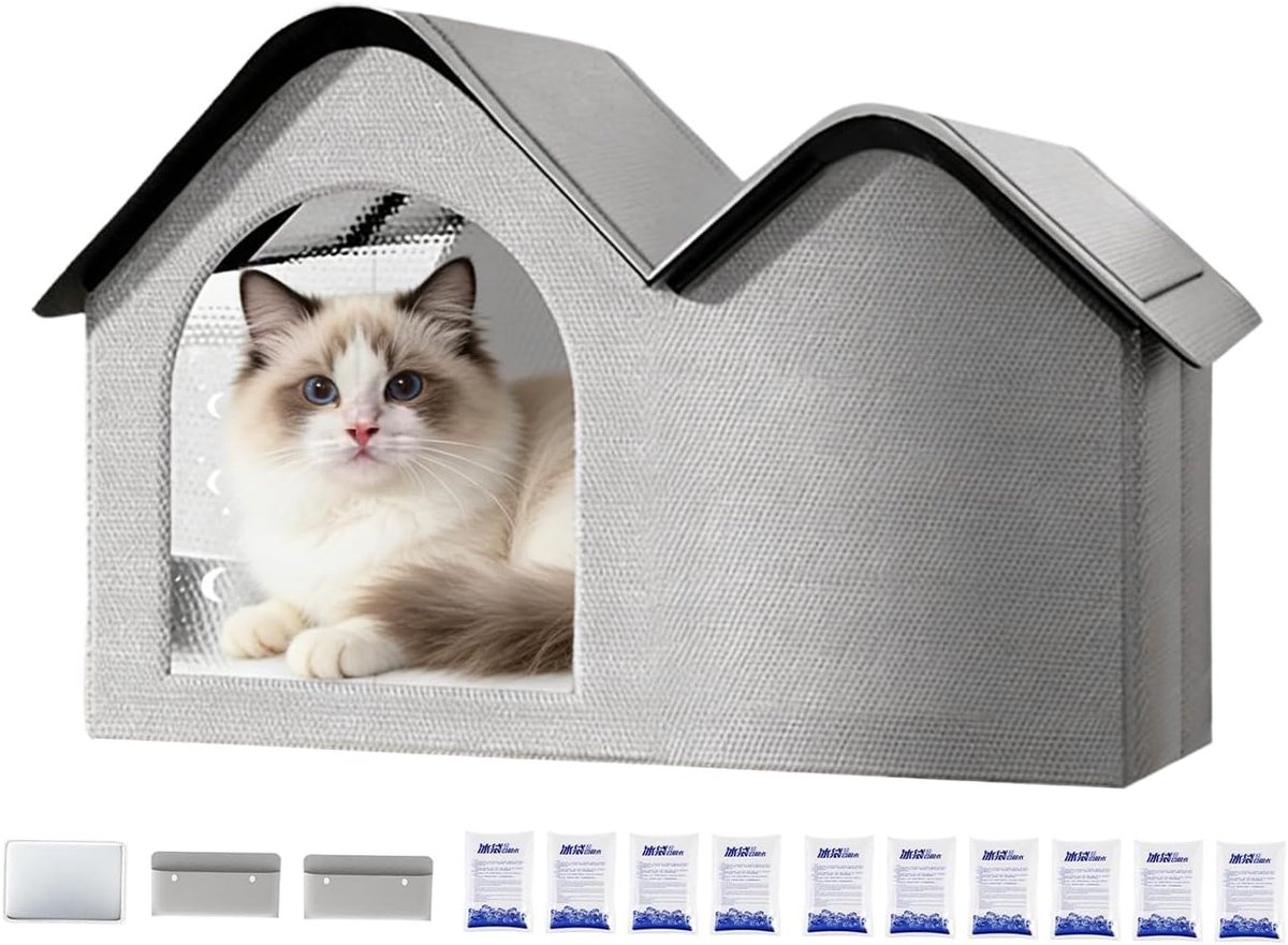 Koelhuis voor huisdieren - Opvouwbaar kattenbed - Zomerse verkoeling - Dubbel koelsysteem - 45 x 35 x 37 cm - Grijs